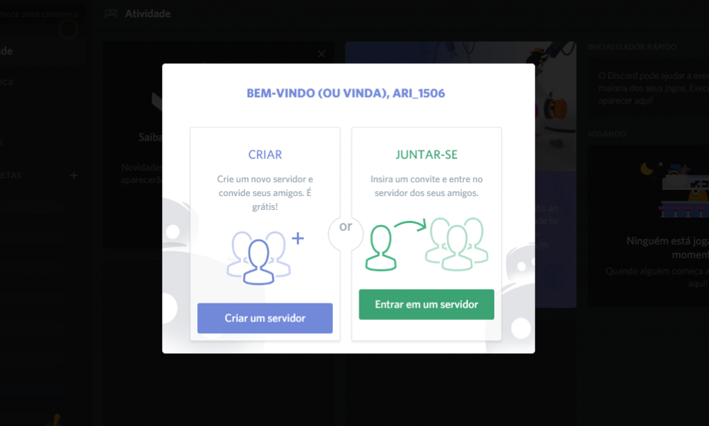 Eu vou criar o seu servidor no Discord